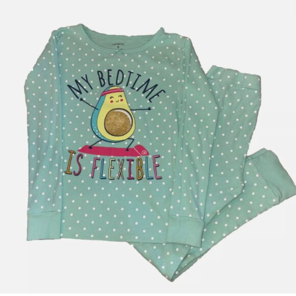 Carter's Girls Avocado Pajama 2pc Set Snug fit Long Sleeve Pants 8 - Picture 1 of 5